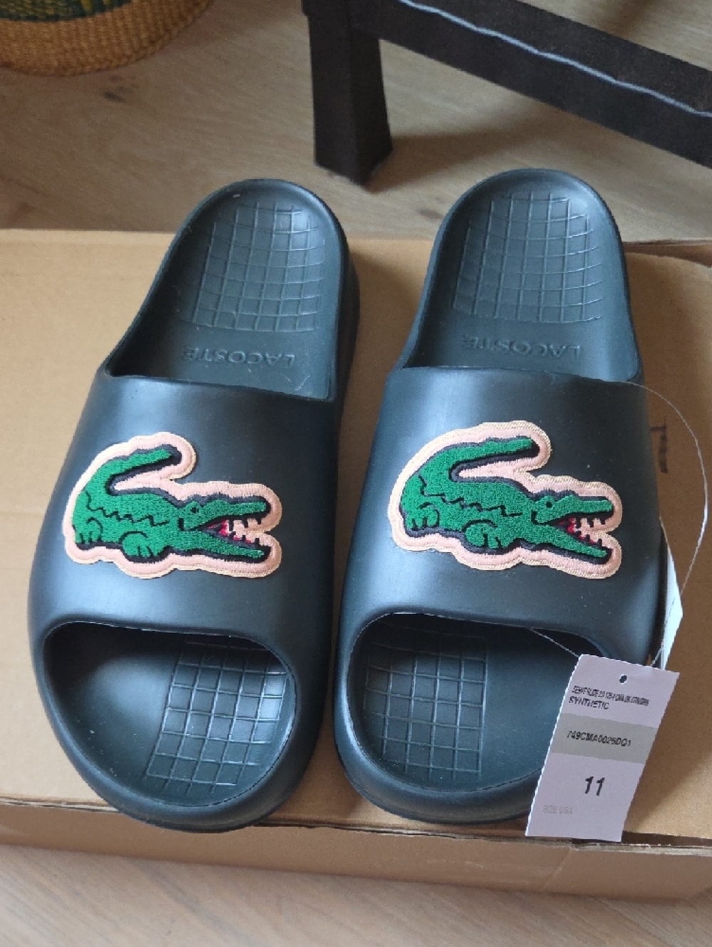 Lacoste Dark NAVY Slide Sandals with Green Croc Patch